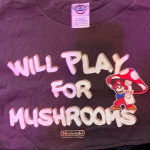 SIZE S “WILL PLAY FOR MUSHROOMS” MARIO CROP 🍄